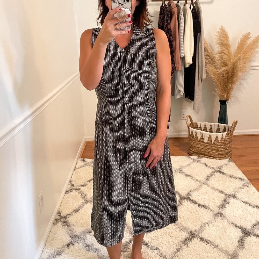Yansi Fugel Vintage Minimalist Silk Print Midi Dress 6